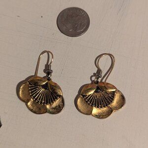 Vintage Laurel Burch Plum Blossom Dangle Drop Goldtone Earrings